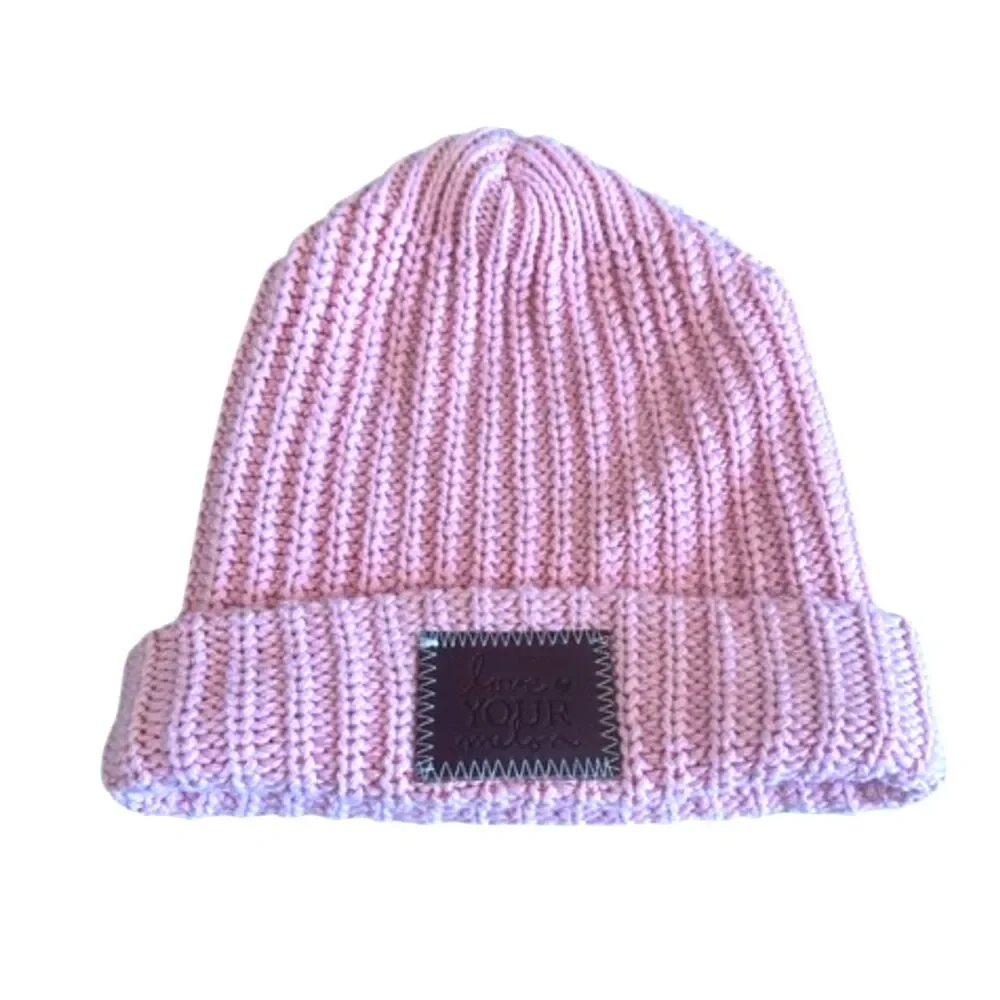 Love Your Melon Knit Beanie Womens OS Hat Logo Cuffed Pink Outdoor Preppy Girly